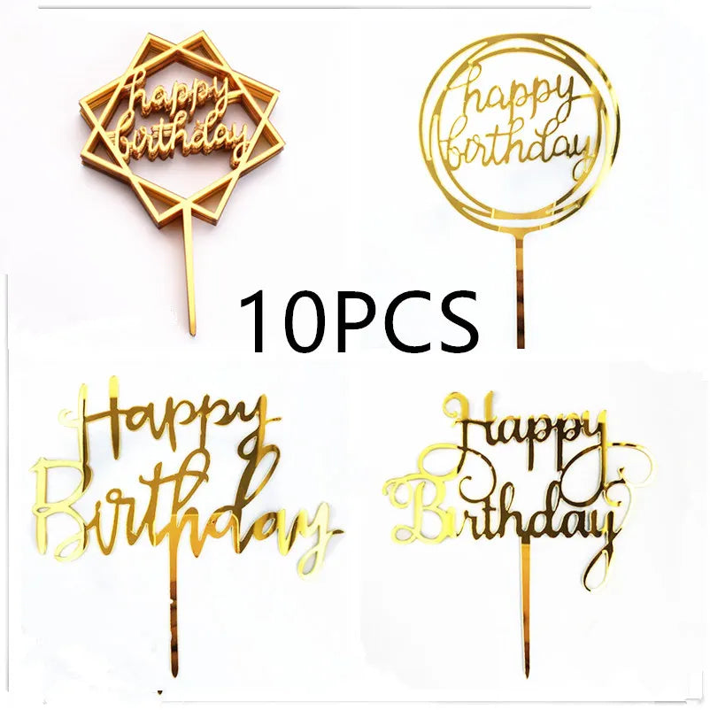 10-Pakning Akryl Happy Birthday Kaketoppere