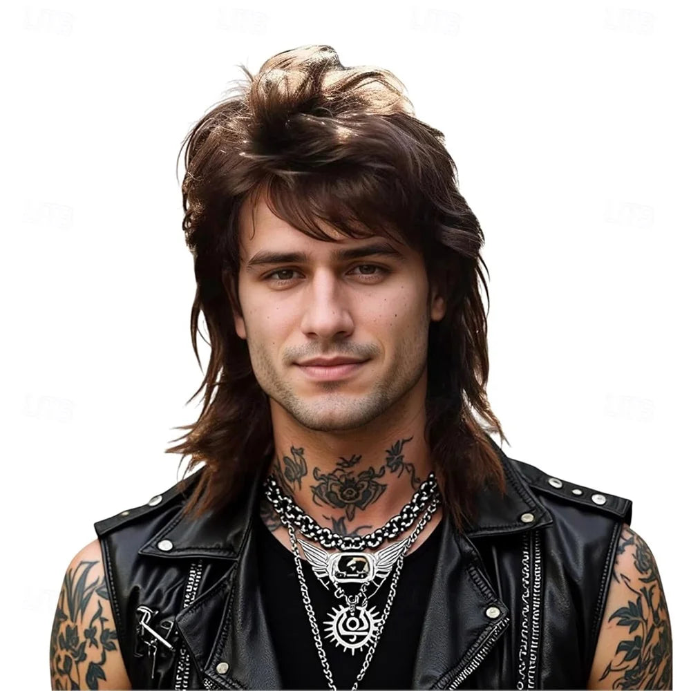Retro Rocker Mullet Parykk for Herre