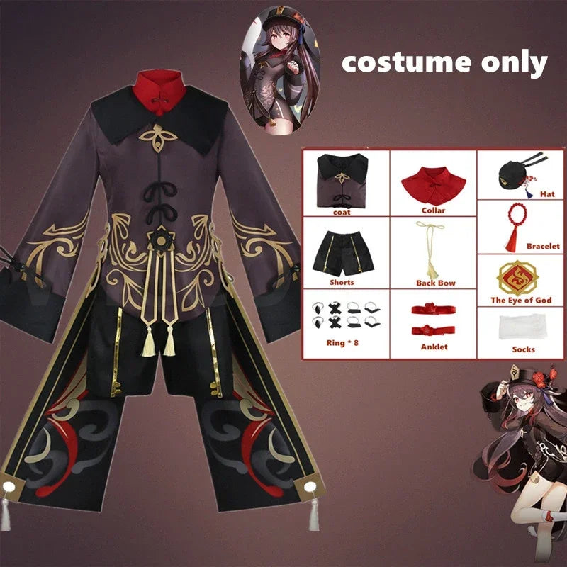 Genshin Impact Hu Tao Cosplay Kostyme & Parykk