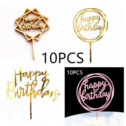 10-Pakning Akryl Happy Birthday Kaketoppere