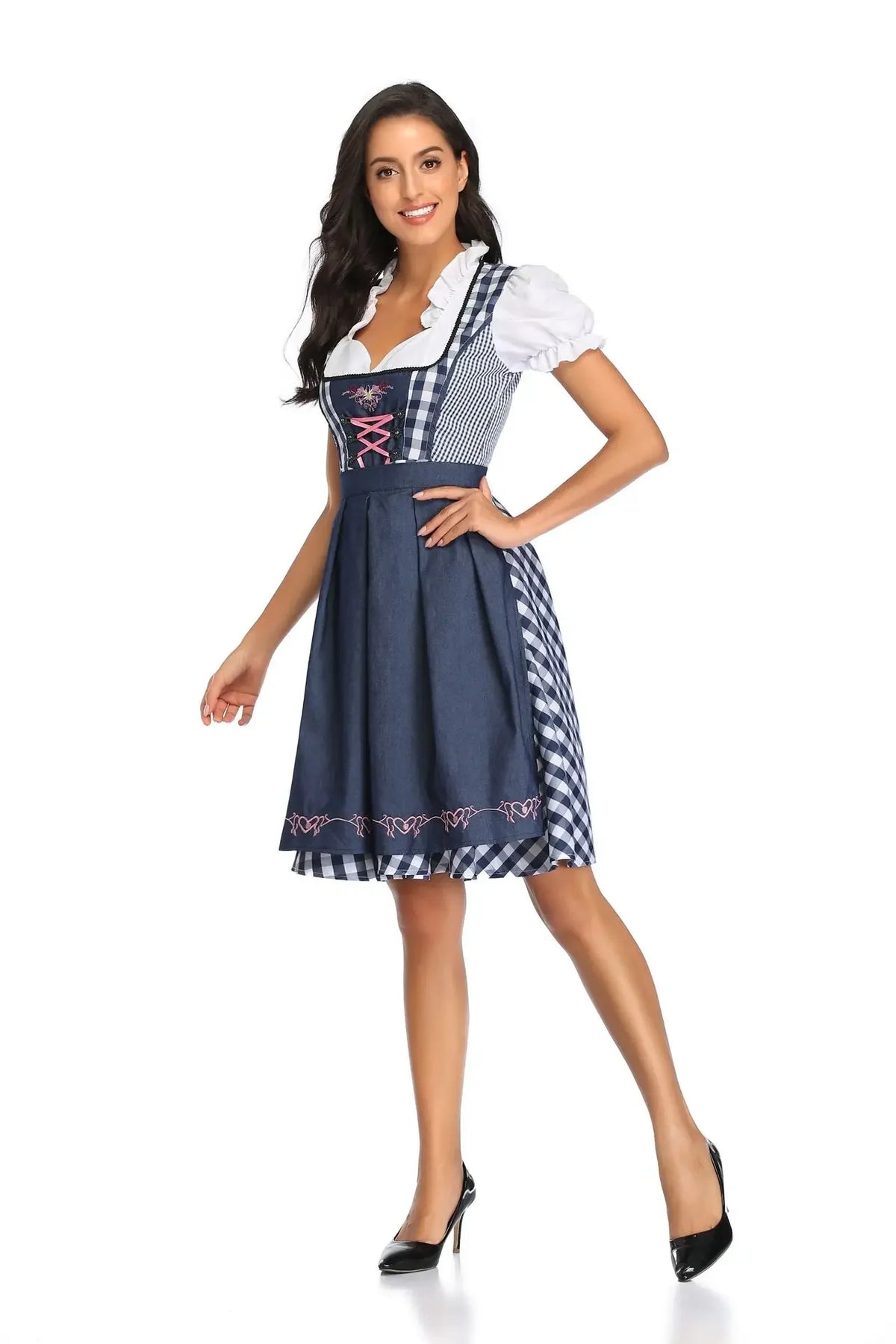 Klassisk Oktoberfest Dirndl Kjole med Forkle