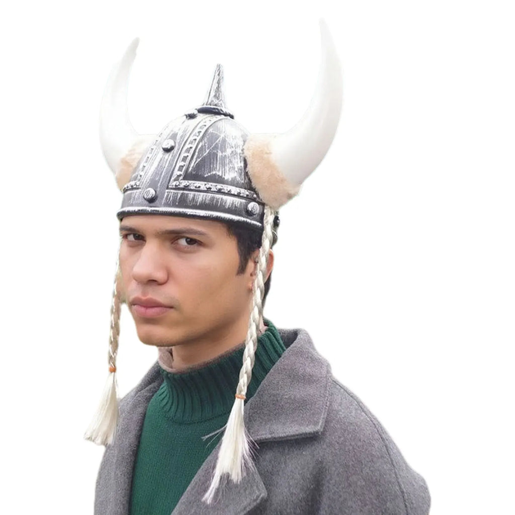 Vikinghjelm med Horn og Fletter