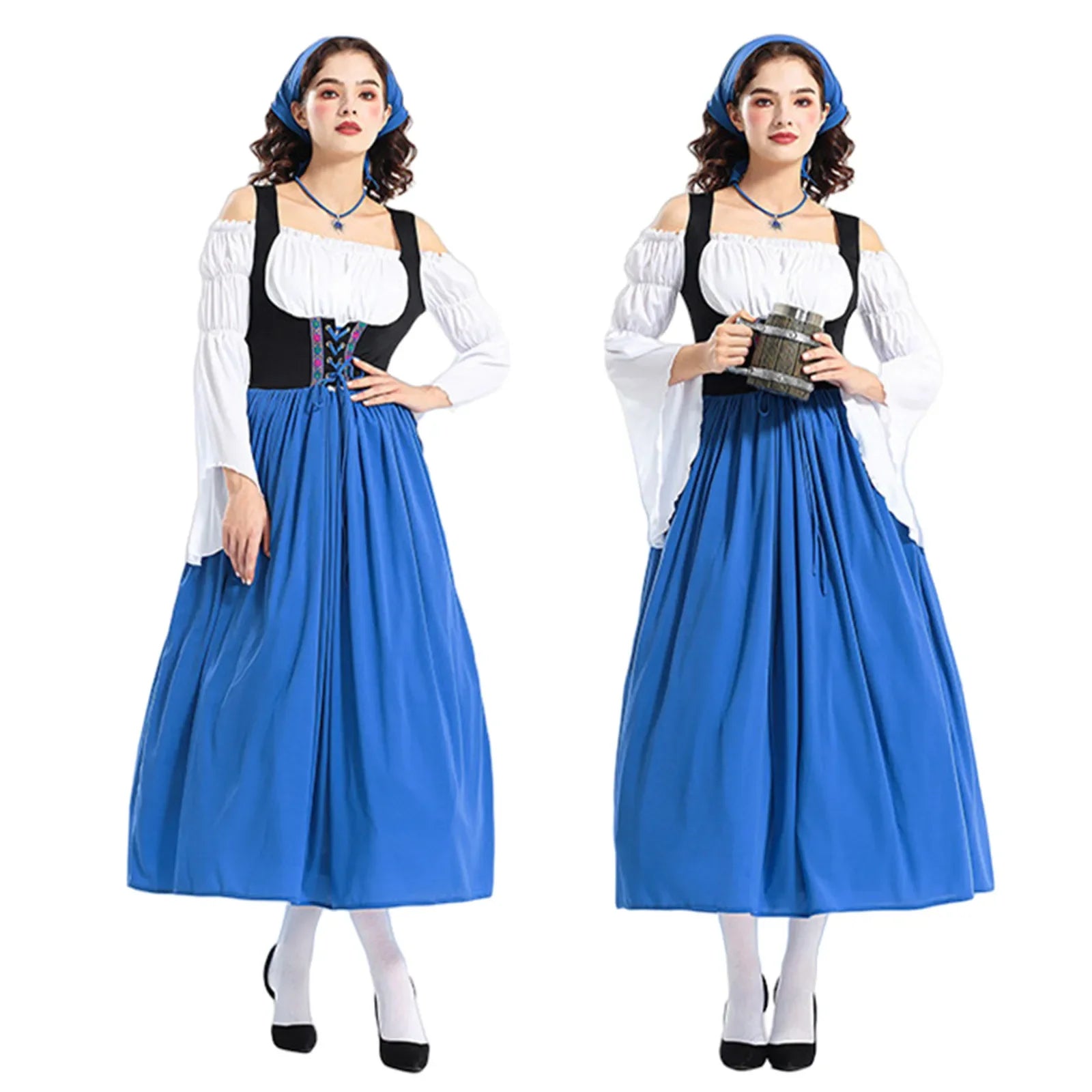 Tradisjonell Bayersk Dirndl med Forkle og Hodeskjerf