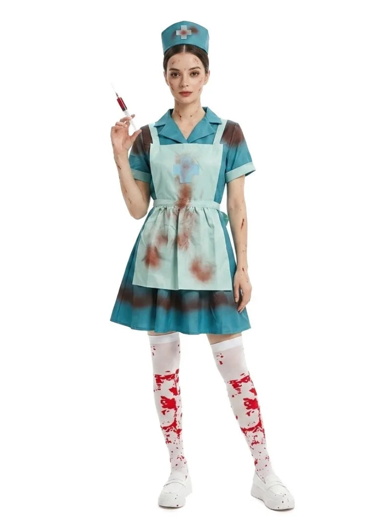 Blodig Zombie Sykepleier Halloween Kostyme