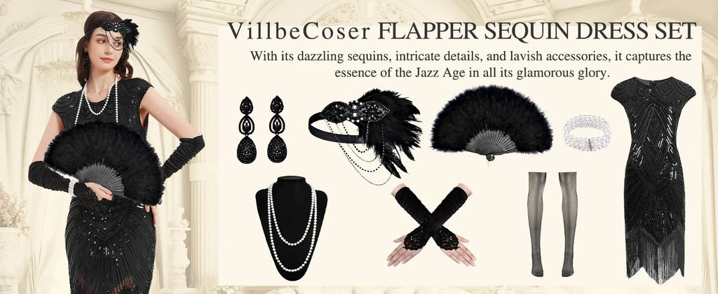 1920-tallet Charleston Flapper Kjolesett