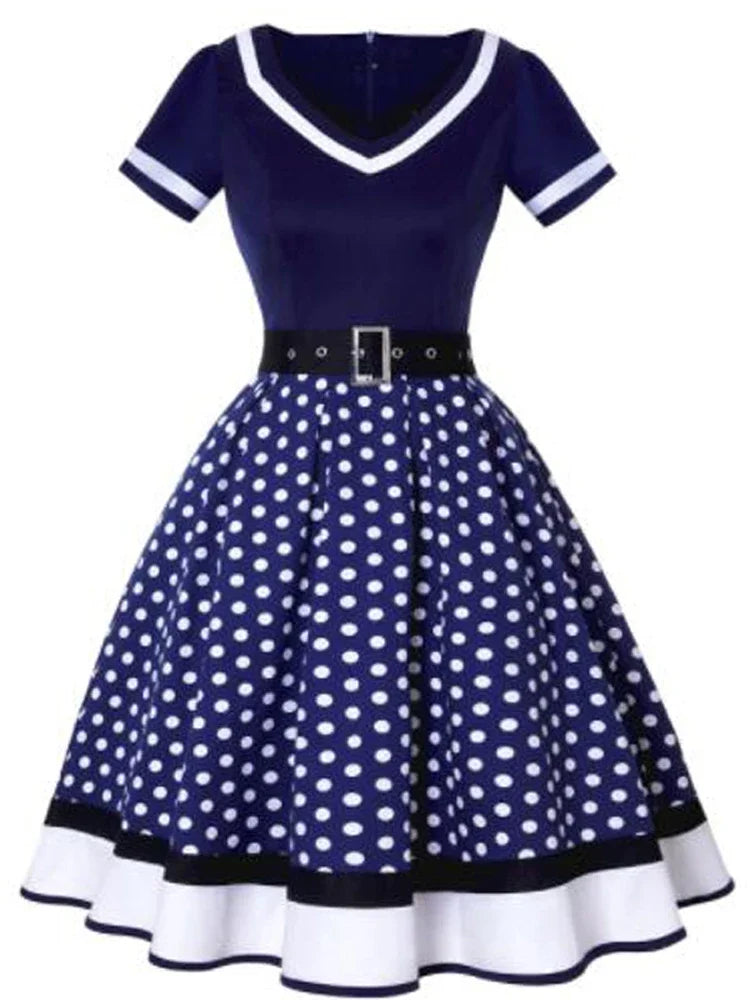 Polka Dot Retro 50-talls Kjole med Belte