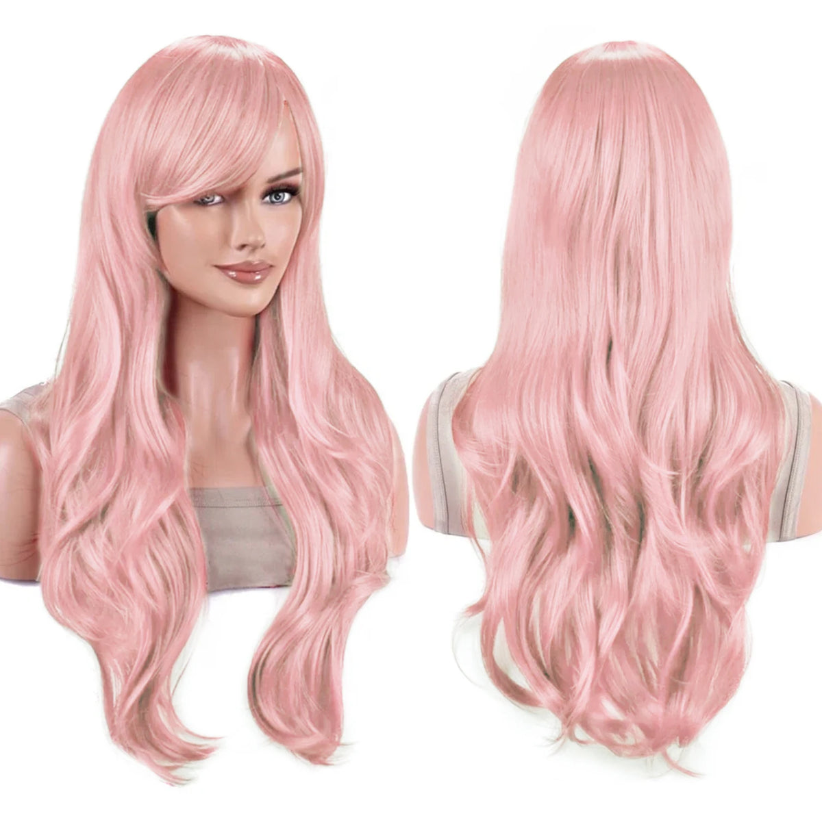 Lang Bølgete Cosplay-Parykk med Pannelugg (70 cm)