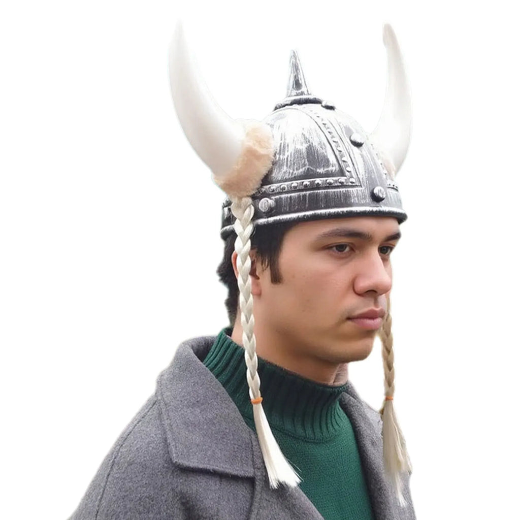 Vikinghjelm med Horn og Fletter