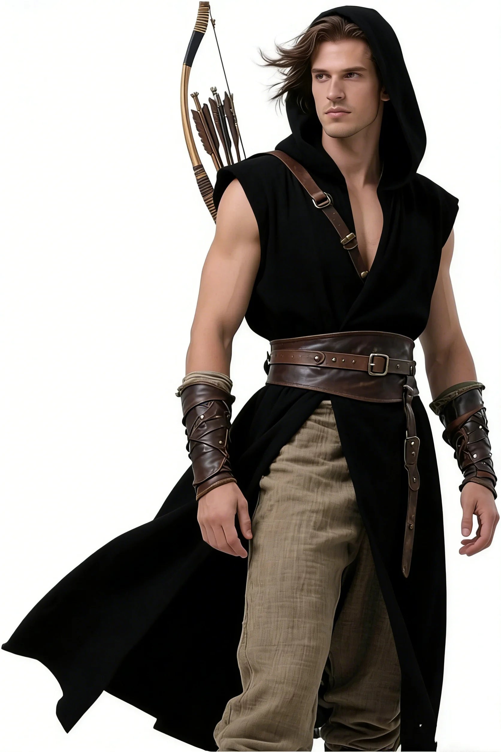 Mens Medieval Hooded Surcoat Kostyme