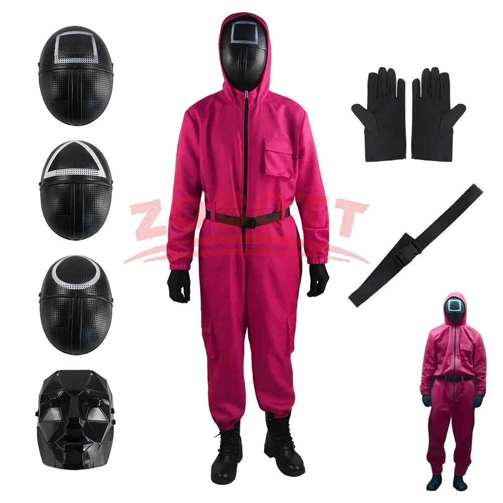 Rosa Jumpsuit Kostymesett med Maske