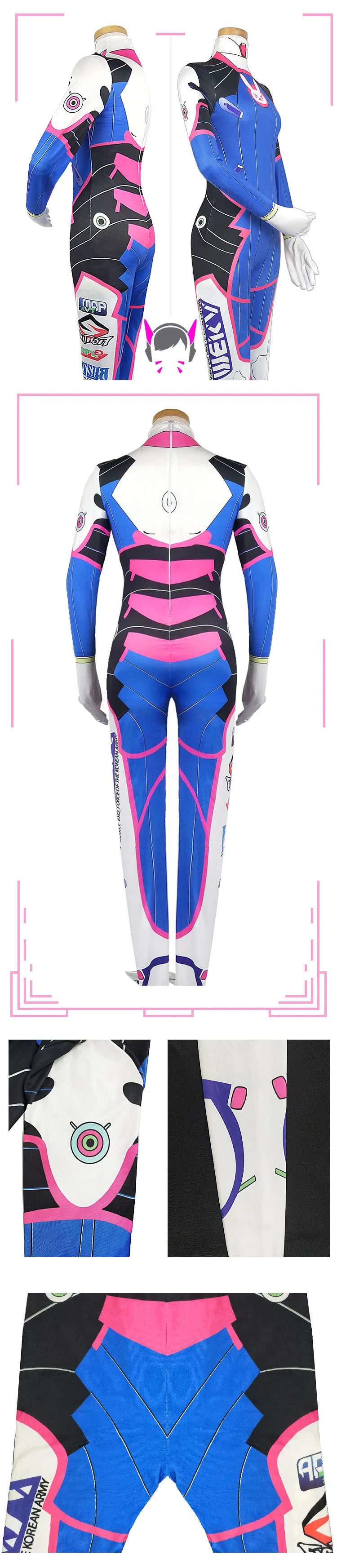 Overwatch D.Va Deluxe Cosplay-sett med Parykk & Hodesett