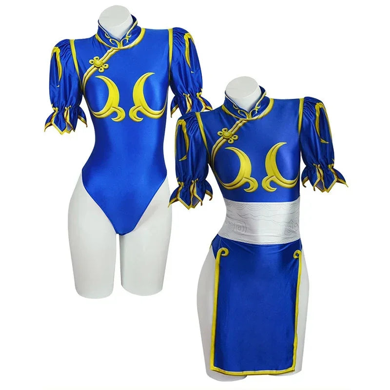 Street Fighter Chun-Li Cosplay Kjole & Hårpynt