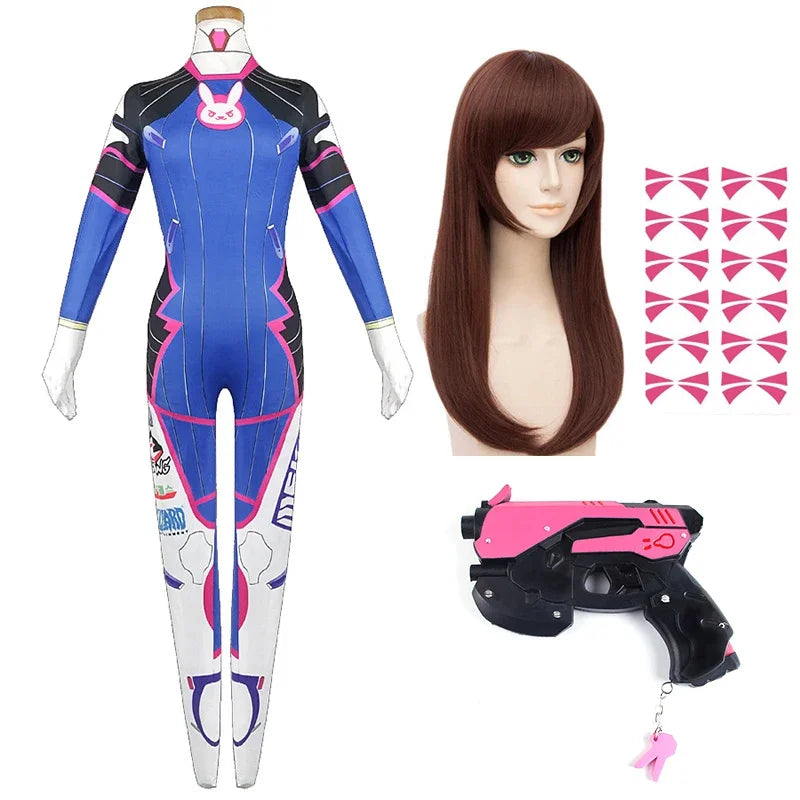 Overwatch D.Va Deluxe Cosplay-sett med Parykk & Hodesett