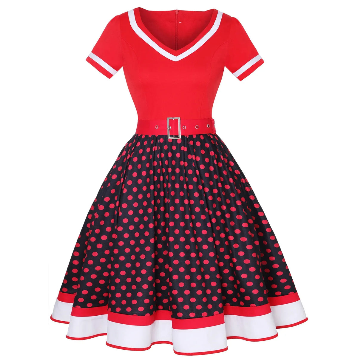 Polka Dot Retro 50-talls Kjole med Belte