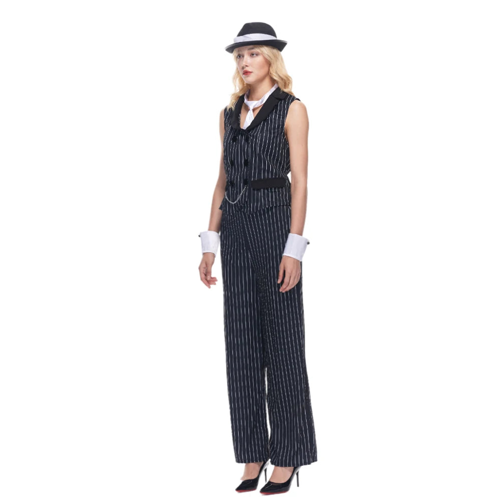 Gangster Kvinne Kostyme 1920-tallet (Nålestripet Dress)