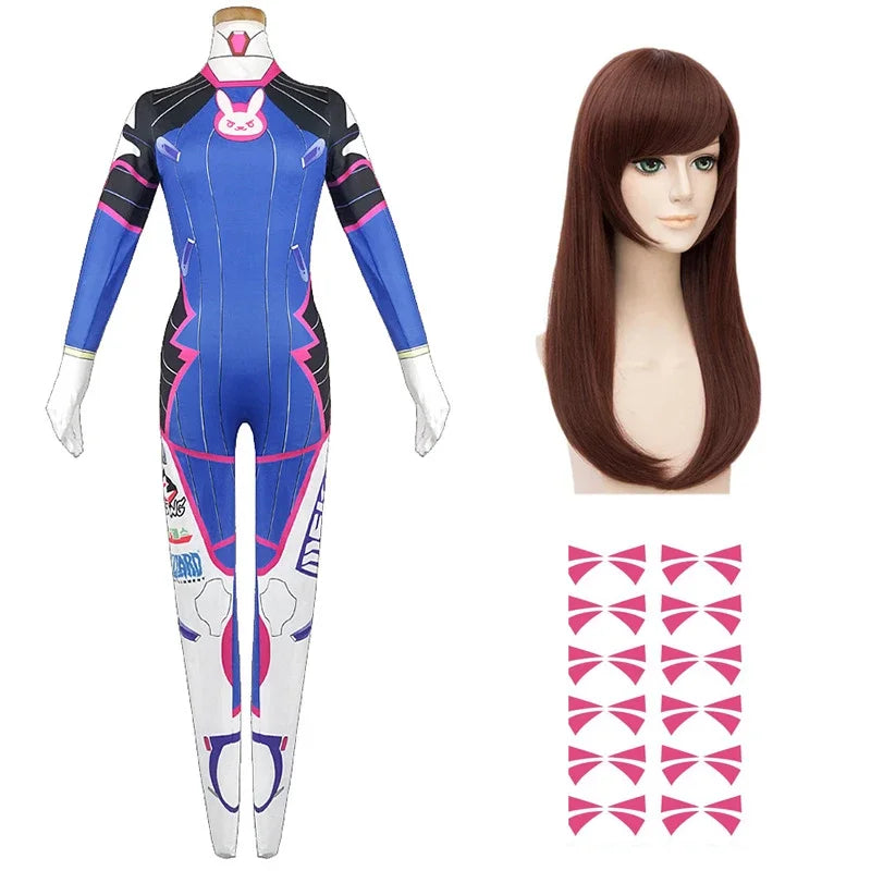 Overwatch D.Va Deluxe Cosplay-sett med Parykk & Hodesett