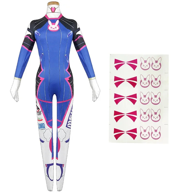 Overwatch D.Va Deluxe Cosplay-sett med Parykk & Hodesett