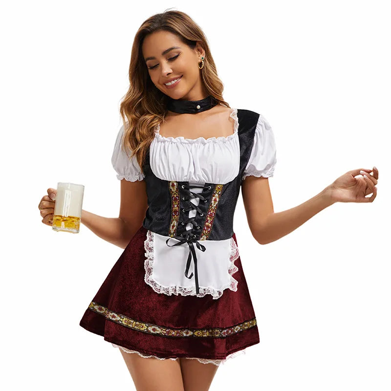 Elegant Vintage Dirndl-kjole med Snøring og Rysjer