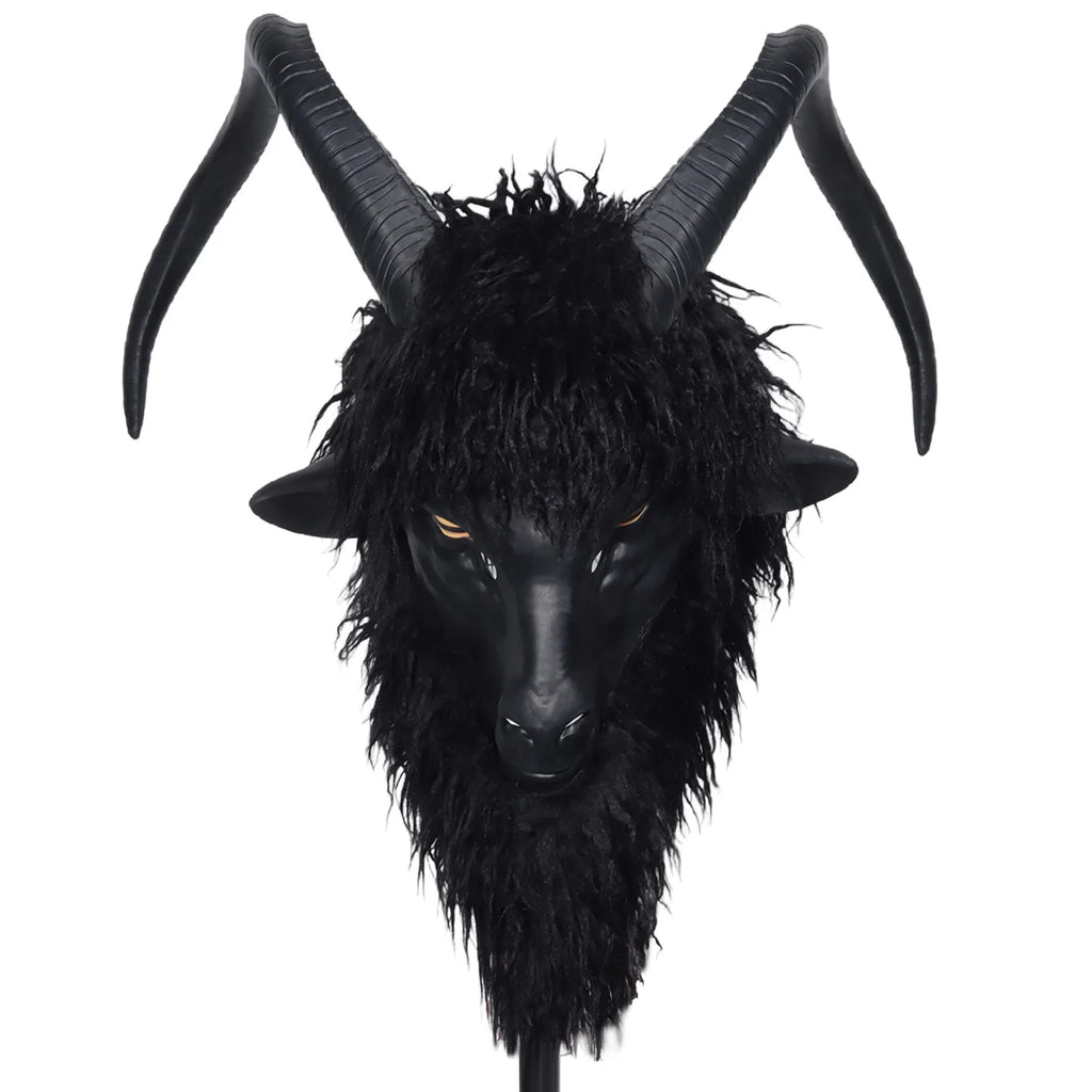 Svart Geit / Black Phillip Lateksmaske med Horn