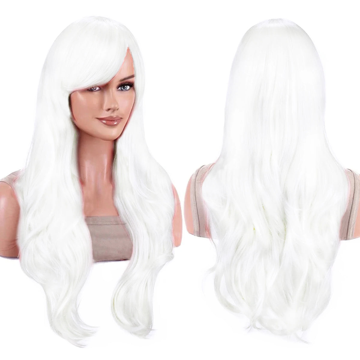 Lang Bølgete Cosplay-Parykk med Pannelugg (70 cm)