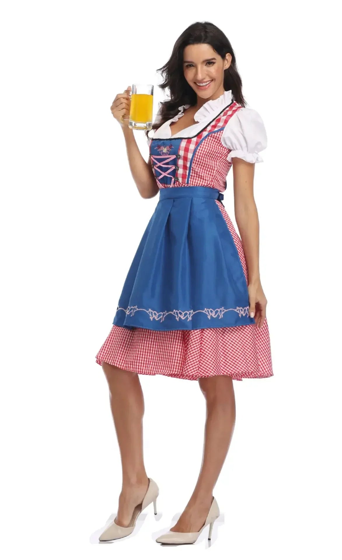 Klassisk Oktoberfest Dirndl Kjole med Forkle