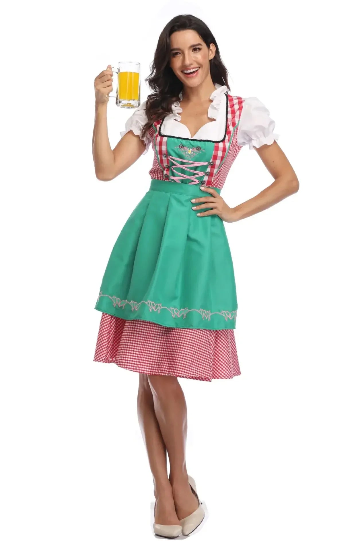 Klassisk Oktoberfest Dirndl Kjole med Forkle