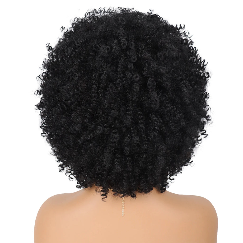 Kort Kinky Curly Afroparykk med Pannelugg