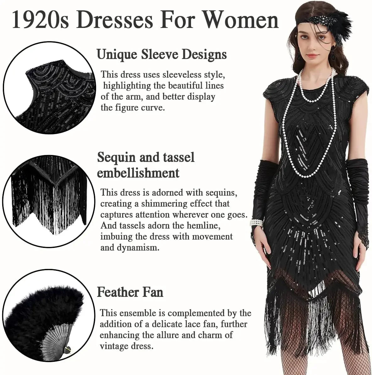 1920-tallet Charleston Flapper Kjolesett