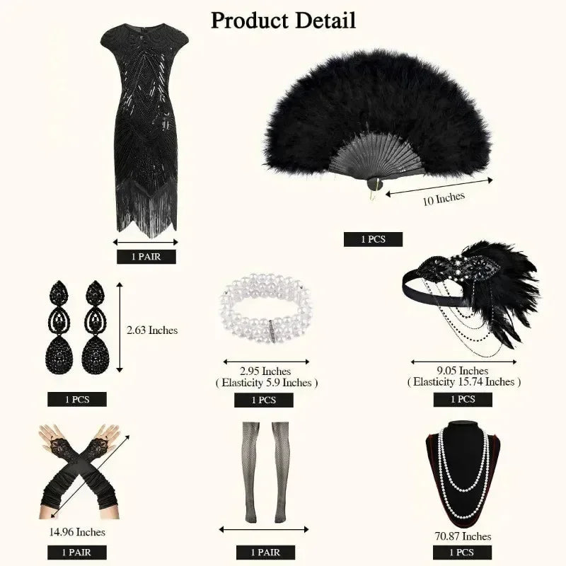 1920-tallet Charleston Flapper Kjolesett