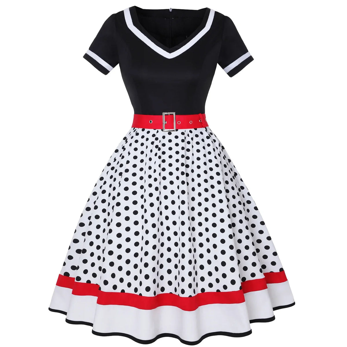 Polka Dot Retro 50-talls Kjole med Belte