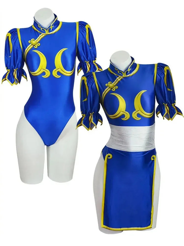 Street Fighter Chun-Li Cosplay Kjole & Hårpynt