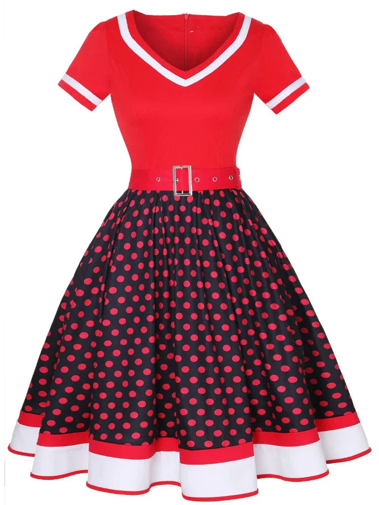Polka Dot Retro 50-talls Kjole med Belte