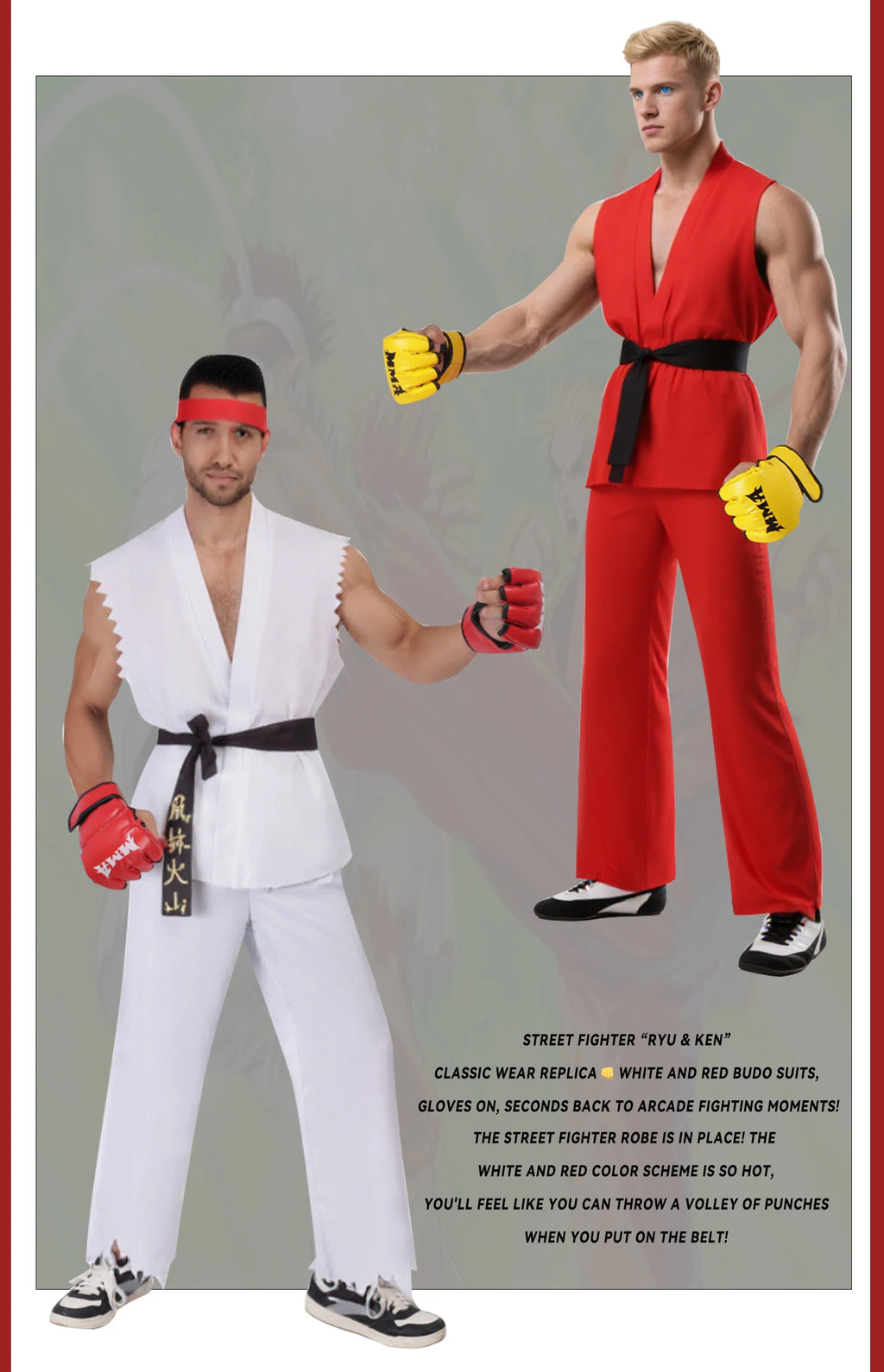 Street Fighter Ryu & Ken Karate Drakt Cosplay Kostyme