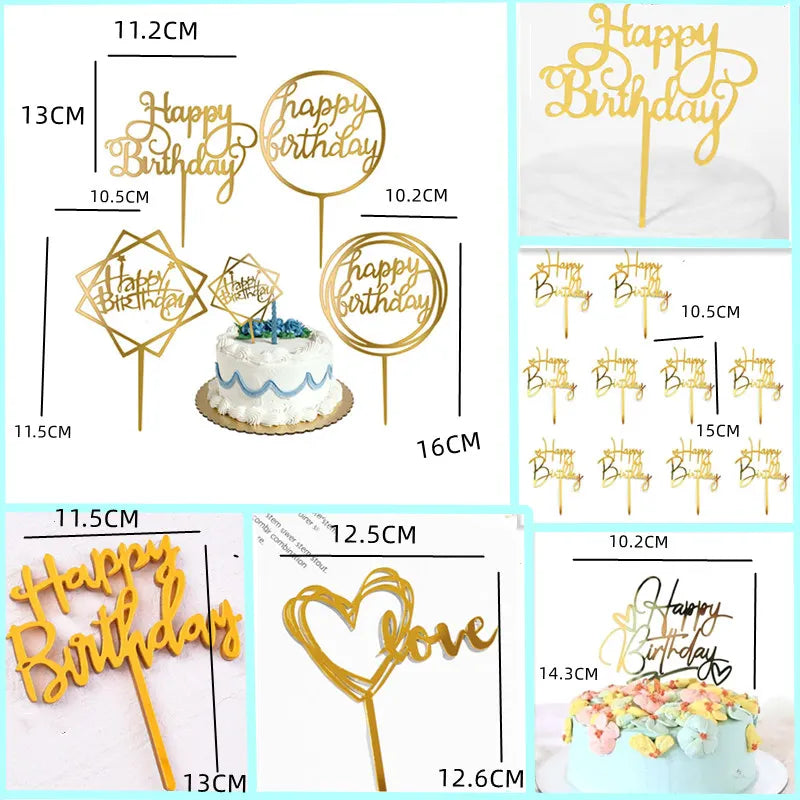 10-Pakning Akryl Happy Birthday Kaketoppere