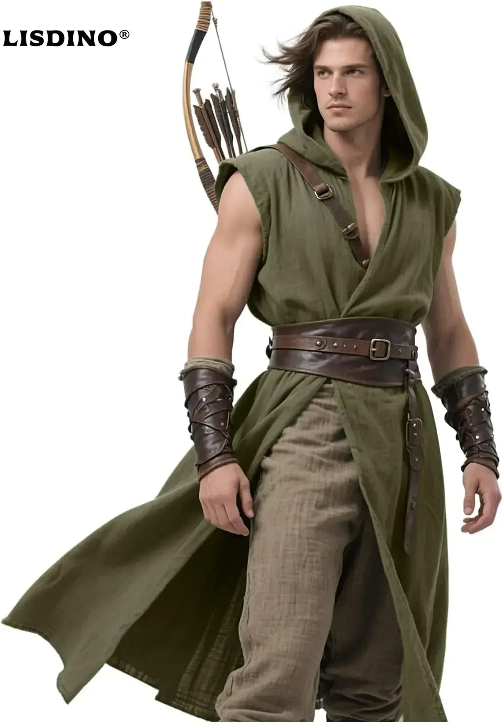 Mens Medieval Hooded Surcoat Kostyme