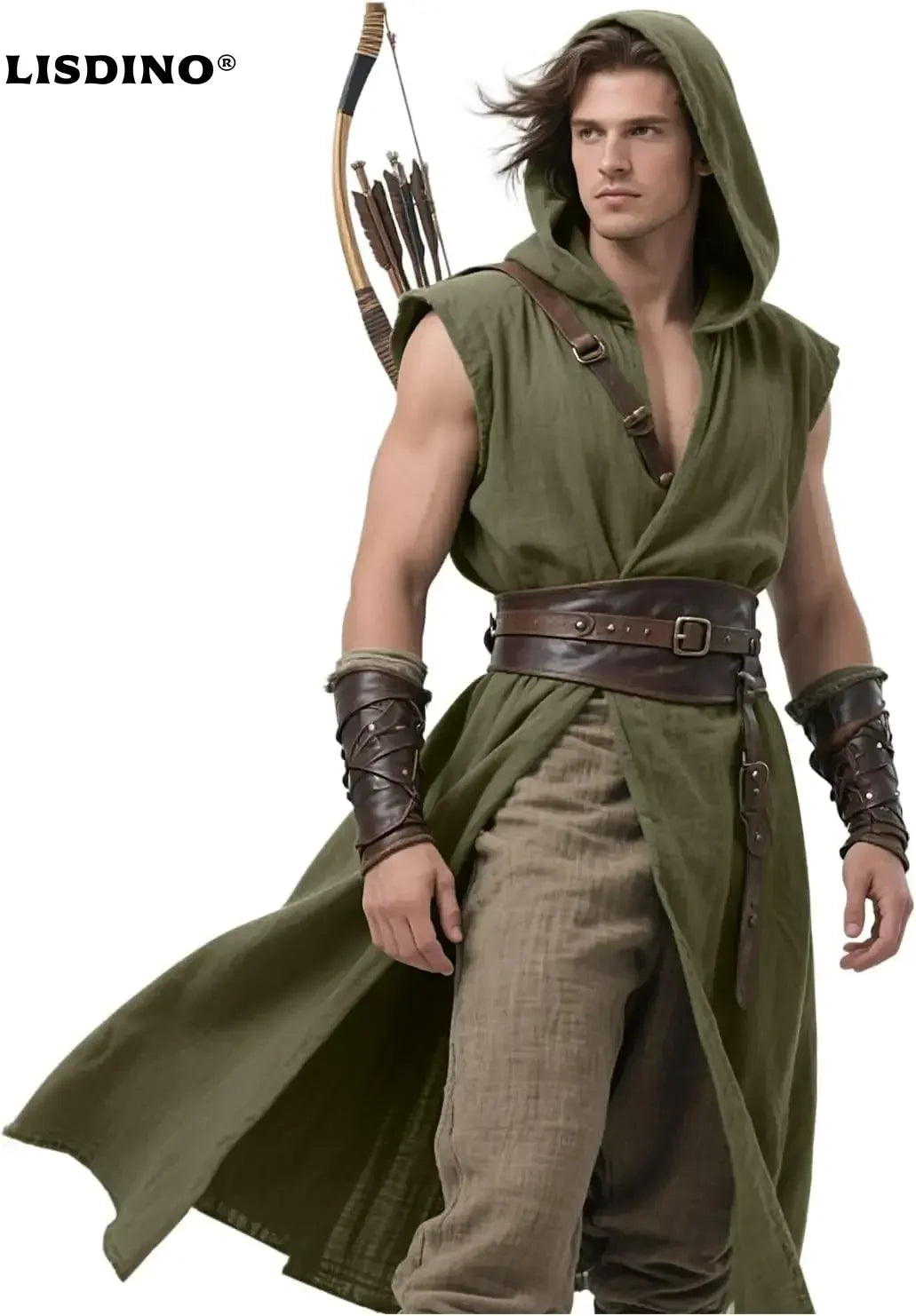 Mens Medieval Hooded Surcoat Kostyme