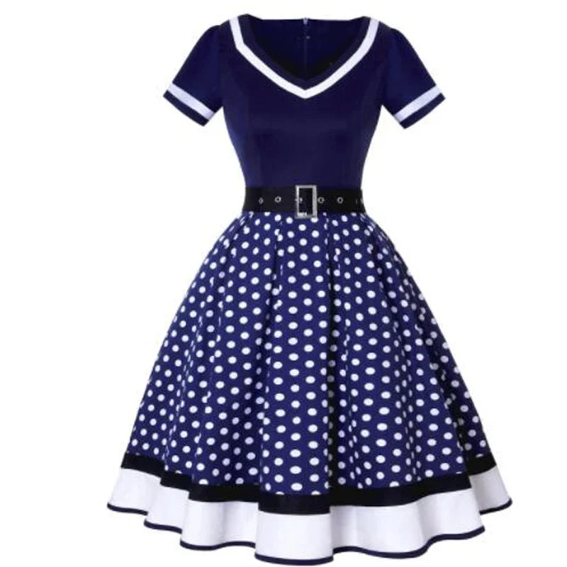 Polka Dot Retro 50-talls Kjole med Belte