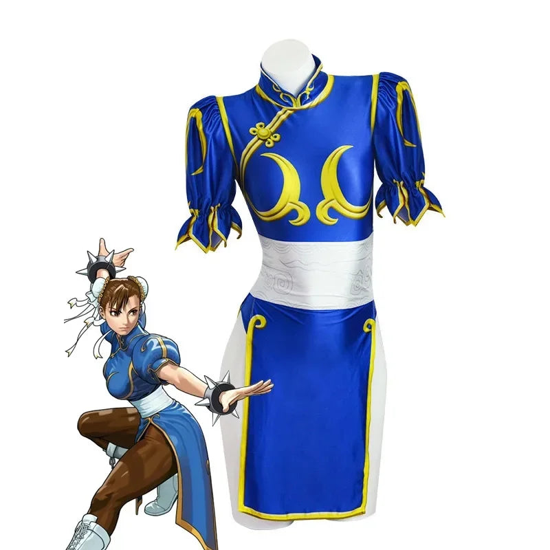 Street Fighter Chun-Li Cosplay Kjole & Hårpynt