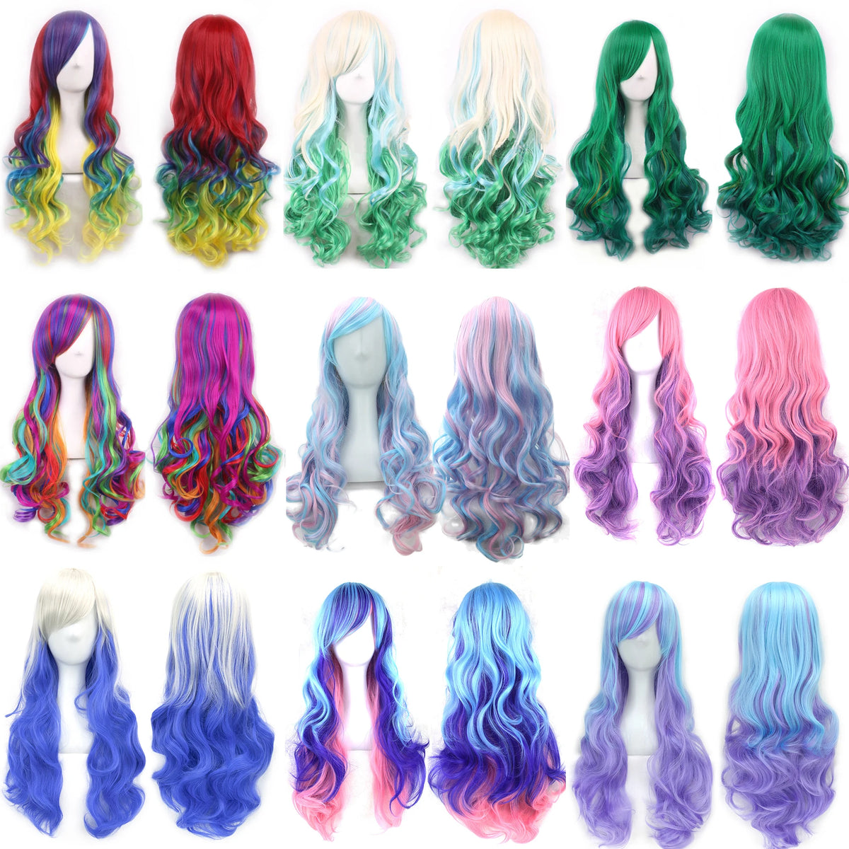 Regnbue Ombré Cosplay-Parykk med Pannelugg (70 cm)