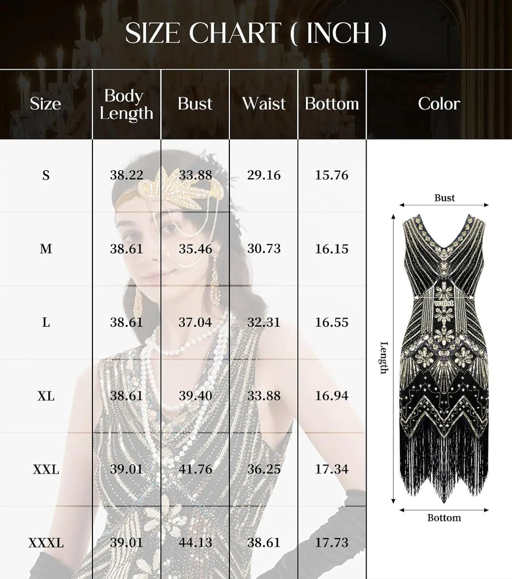 Elegant Great Gatsby Flapper Kjole med Tilbehørsett
