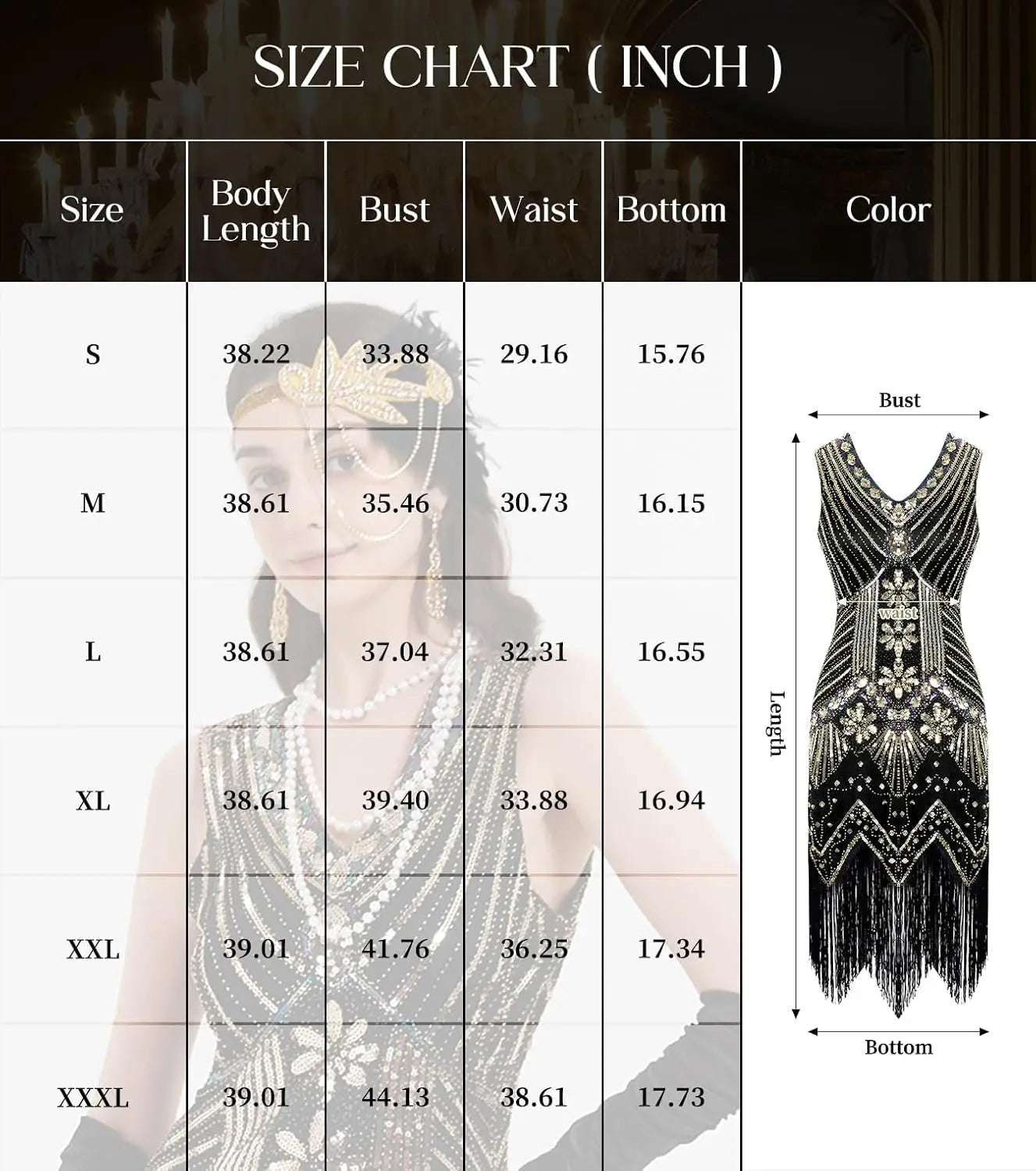 Elegant Great Gatsby Flapper Kjole med Tilbehørsett