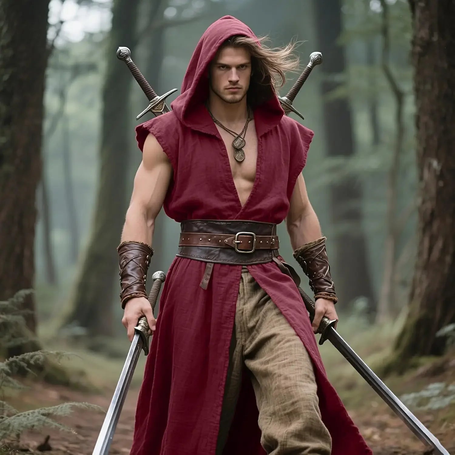 Mens Medieval Hooded Surcoat Kostyme