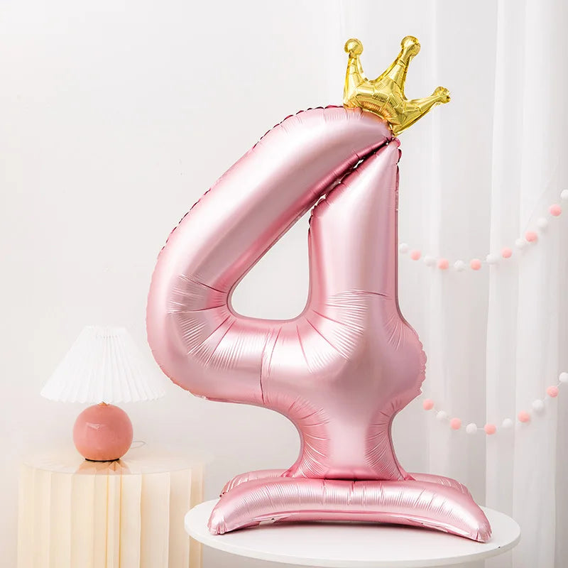 Rosa Tallballong med Kronedekor 100cm