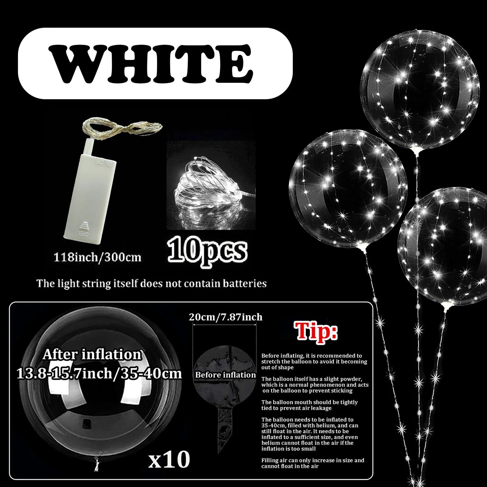 LED Bobo-ballonger med Lys (10-pk)
