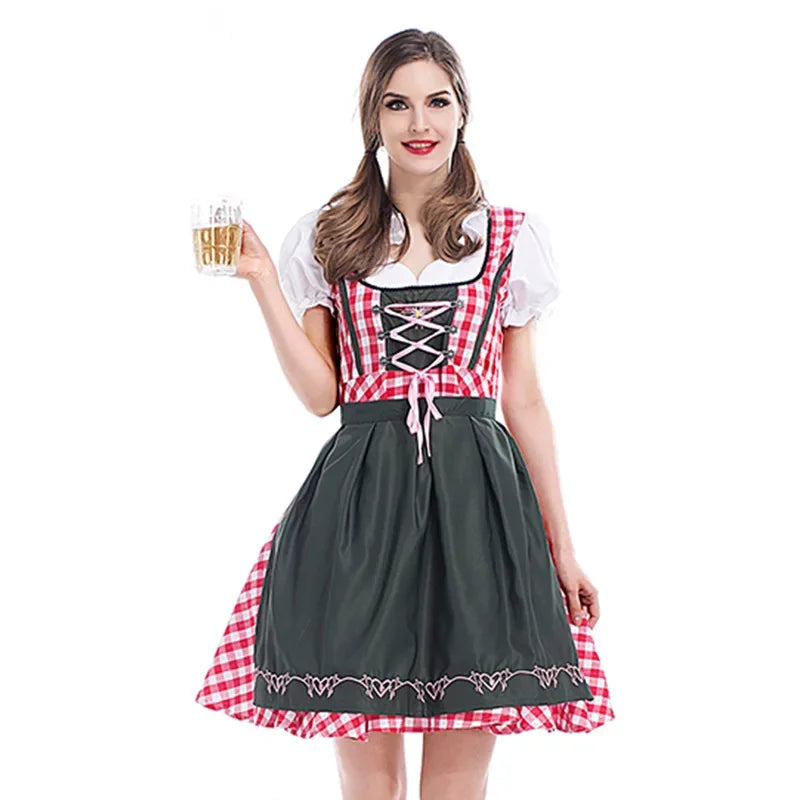 Klassisk Oktoberfest Dirndl Kjole med Forkle