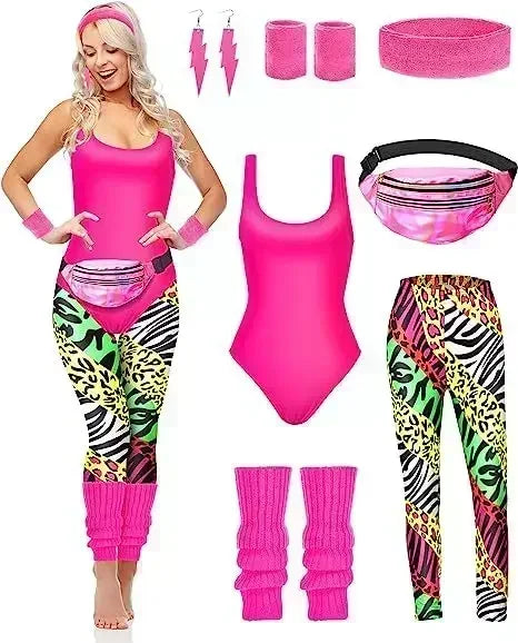 7-Delers Neon 80s Aerobic Kostymesett for Damer