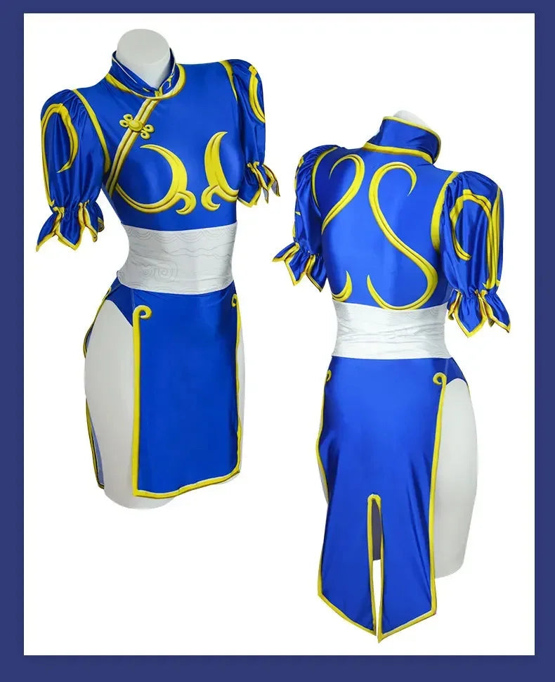 Street Fighter Chun-Li Cosplay Kjole & Hårpynt
