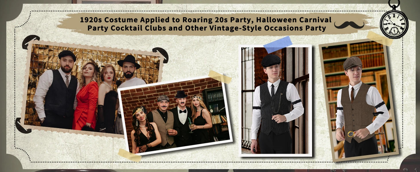 Complete 1920-tallet Herre Kostymesett med Vest & Hatt