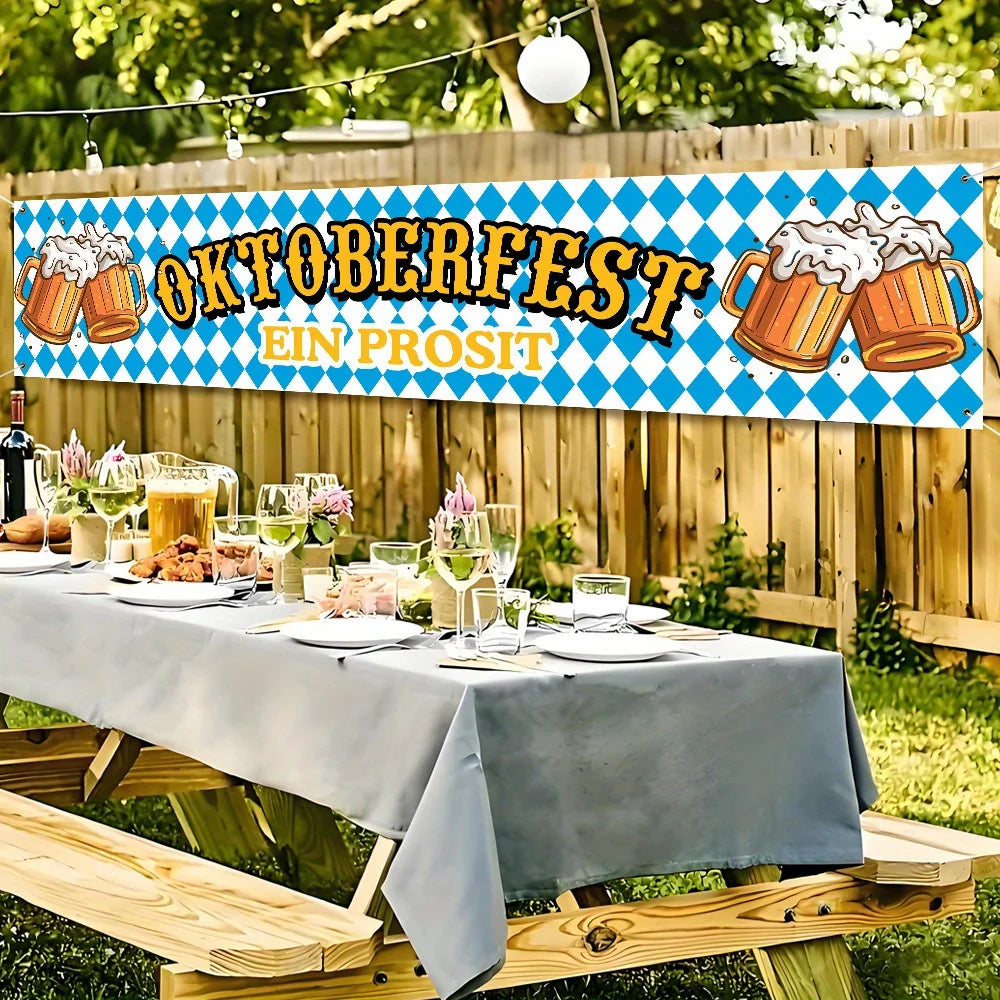 Oktoberfest Bayersk Diamantbanner med Ølseidel (45 x 200 cm)