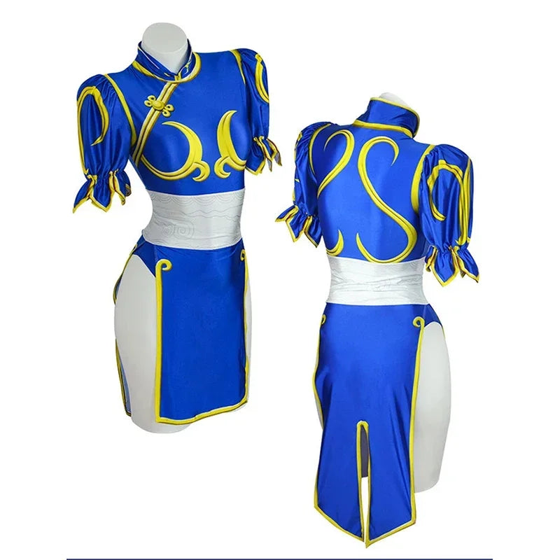 Street Fighter Chun-Li Cosplay Kjole & Hårpynt